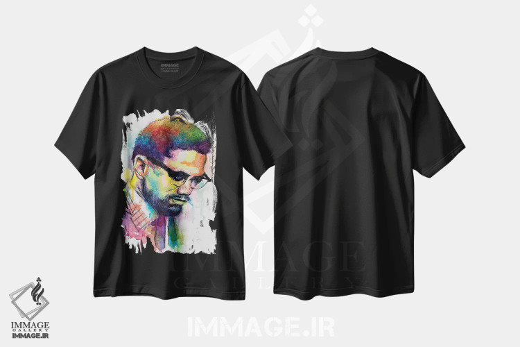 تیشرت مشکی طرح دار – تیشرت سیاسی ,مالکوم ایکس اثر مورگان اورتون immage.ir