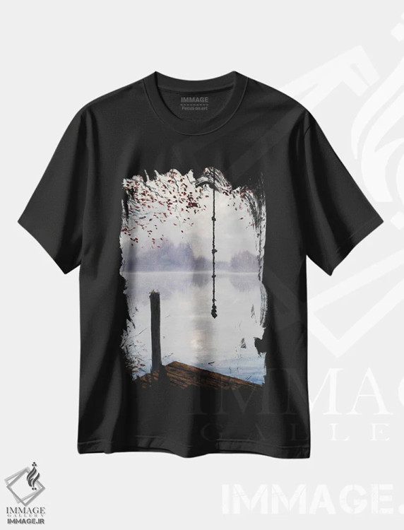 تیشرت مشکی طرح دار – تیشرت طبیعت گردی ,تاب طنابی اثر مایکل اورویک فروشگاه ایماژ