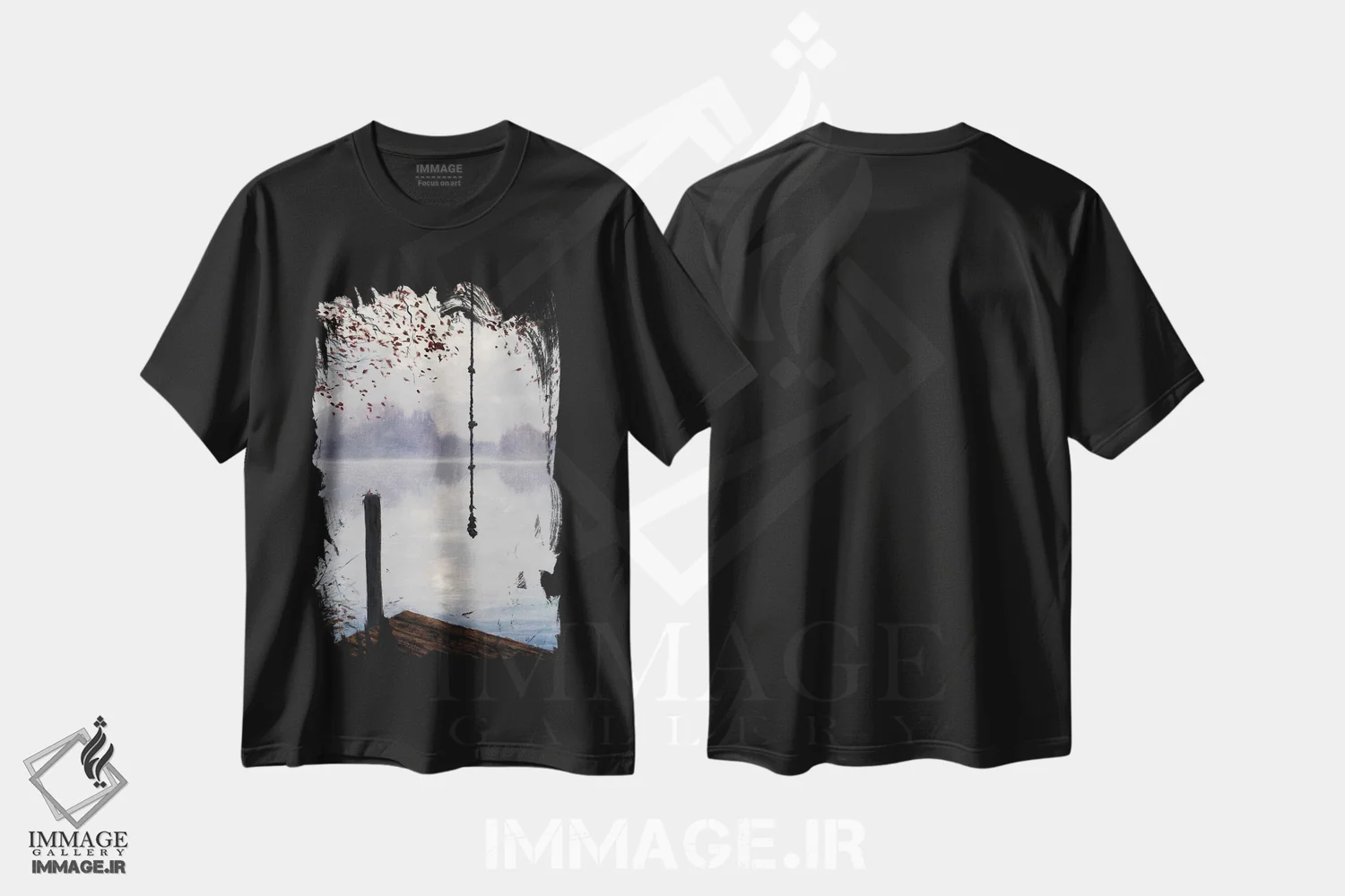 تیشرت مشکی طرح دار – تیشرت طبیعت گردی ,تاب طنابی اثر مایکل اورویک فروشگاه ایماژ