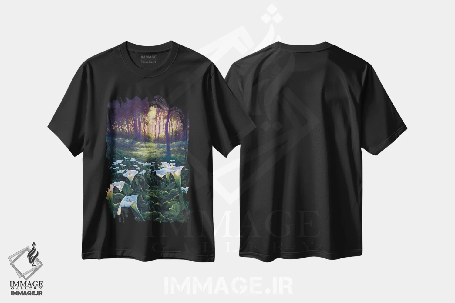 تیشرت مشکی طرح دار – تیشرت گل ,مسیر زانتدشیا - گل های کالا اثر مایکل اورویک immage.ir