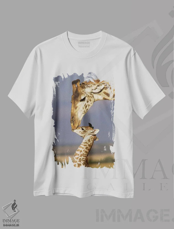 تیشرت سفید طرح دار – تیشرت طبیعت ,Africa, Kenya, Masai Mara.,زرافه، آفریقا، کنیا، ماسایی مارا اثر مریلین پارور فروشگاه ایماژ