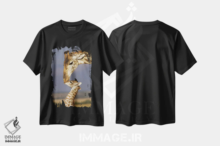 تیشرت مشکی طرح دار – تیشرت طبیعت ,Africa, Kenya, Masai Mara.,زرافه، آفریقا، کنیا، ماسایی مارا اثر مریلین پارور immage.ir