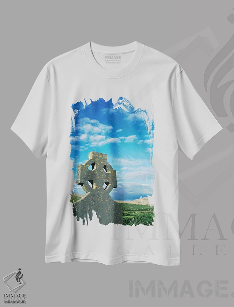 تیشرت سفید طرح دار – تیشرت طبیعت ,Ireland, Celtic Cross In Field.,اروپا، ایرلند، صلیب سلتی در مزرعه اثر مریلین پارور immage.ir