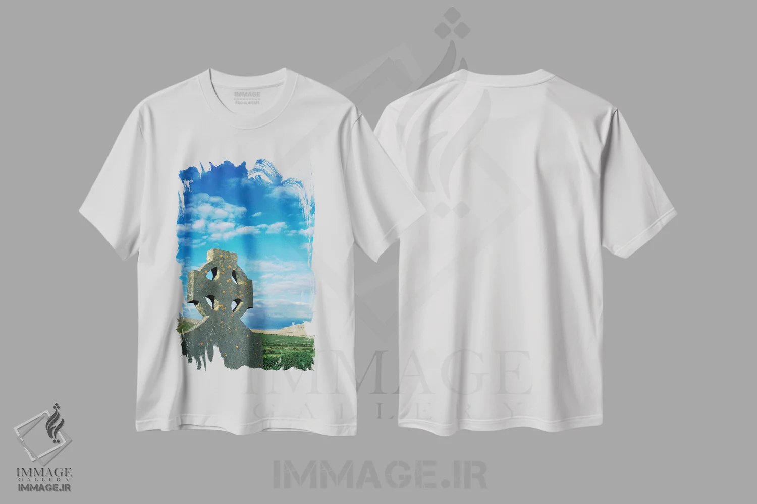 تیشرت سفید طرح دار – تیشرت طبیعت ,Ireland, Celtic Cross In Field.,اروپا، ایرلند، صلیب سلتی در مزرعه اثر مریلین پارور immage.ir