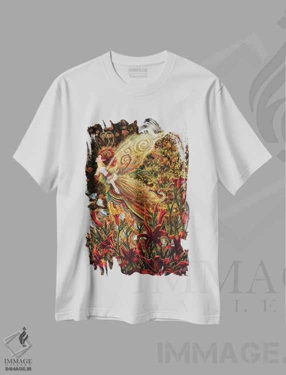 تیشرت سفید طرح دار – تیشرت فانتزی ,سوسن اثر مایلز پینکنی فروشگاه ایماژ