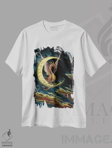 تیشرت سفید طرح دار – تیشرت فانتزی ,اژدهای ماه اثر مایلز پینکنی فروشگاه ایماژ