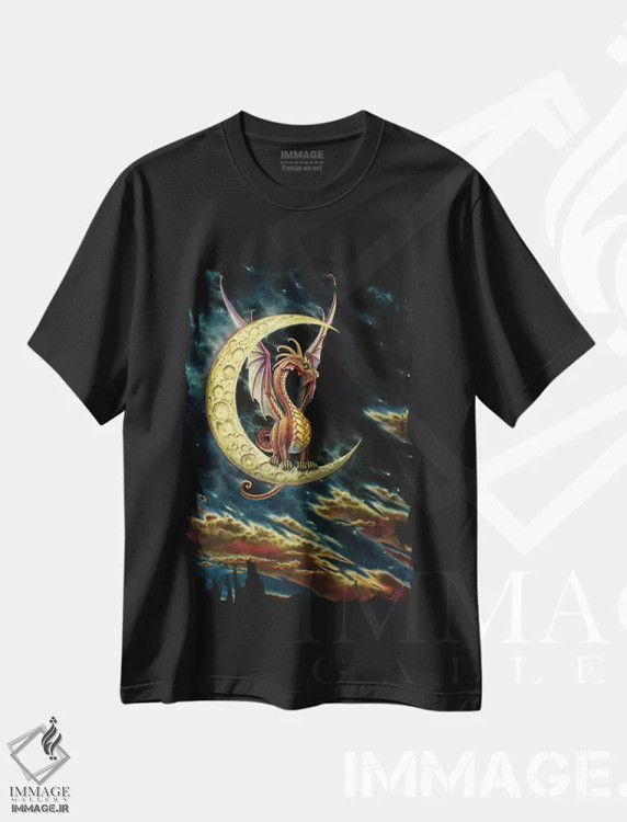 تیشرت مشکی طرح دار – تیشرت فانتزی ,اژدهای ماه اثر مایلز پینکنی immage.ir