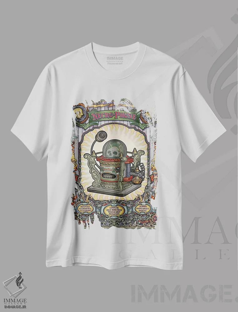 تیشرت سفید طرح دار – تیشرت هنری ,تلفن مردگان اثر مایلز پینکنی immage.ir