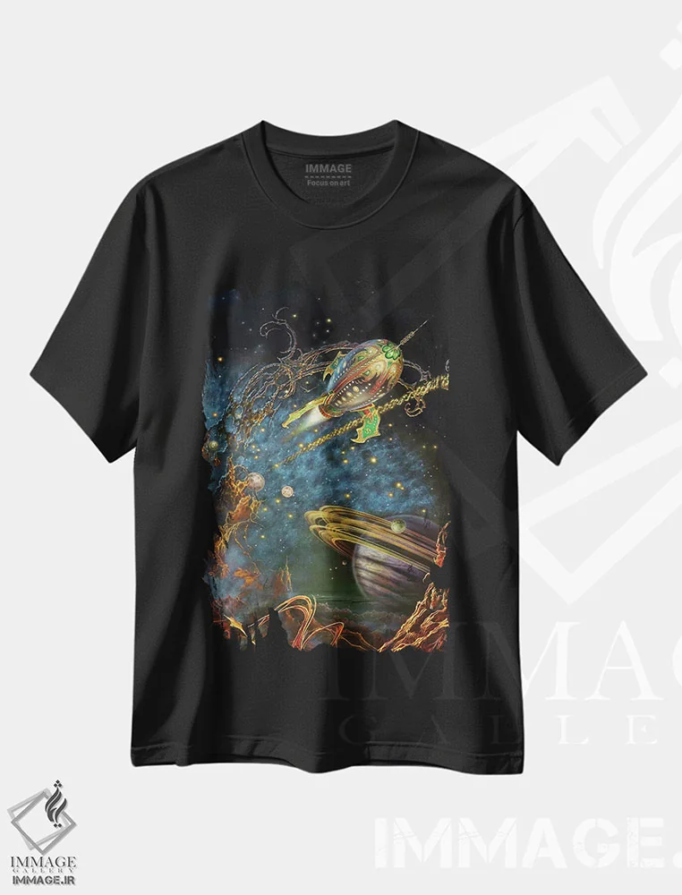 تیشرت مشکی طرح دار – تیشرت فانتزی ,طاق نما اثر مایلز پینکنی فروشگاه ایماژ