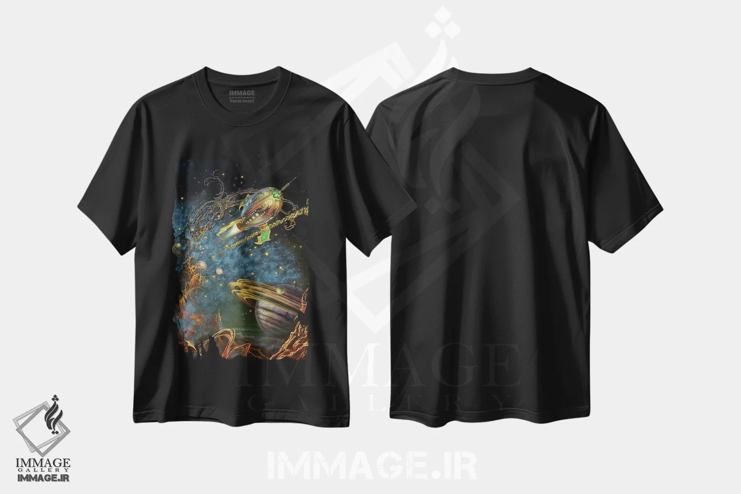 تیشرت مشکی طرح دار – تیشرت فانتزی ,طاق نما اثر مایلز پینکنی فروشگاه ایماژ