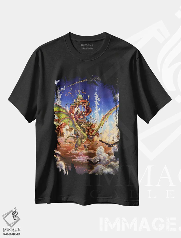 تیشرت مشکی طرح دار – تیشرت فانتزی ,پرواز اژدها اثر مایلز پینکنی immage.ir