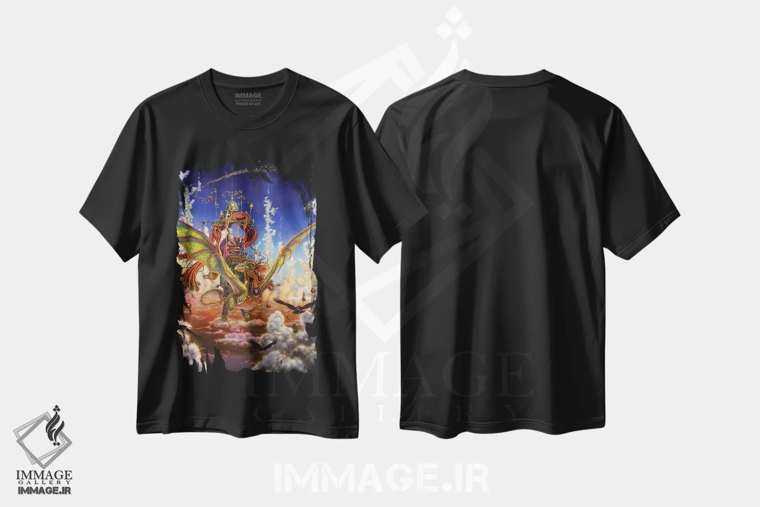 تیشرت مشکی طرح دار – تیشرت فانتزی ,پرواز اژدها اثر مایلز پینکنی immage.ir