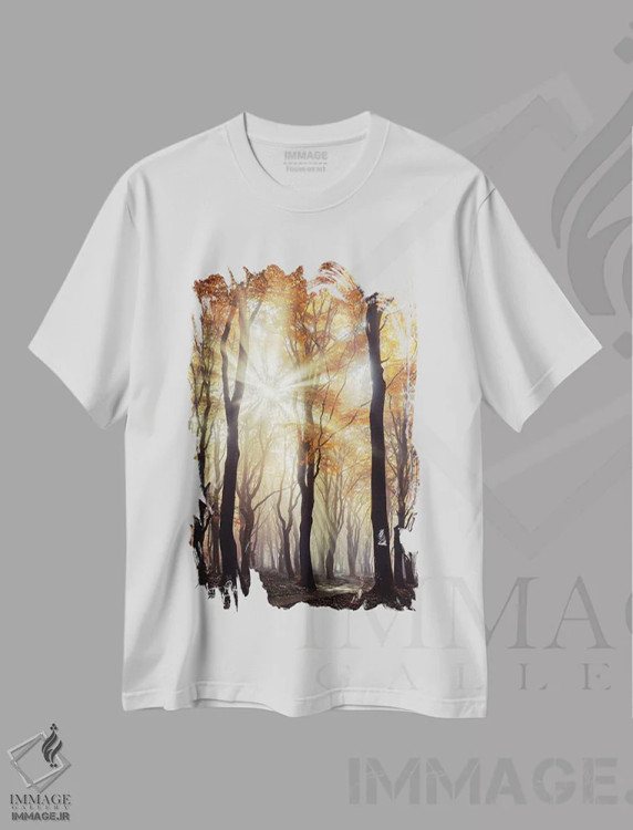 تیشرت سفید طرح دار – تیشرت طبیعت ,انفجار اثر مارتین پودت فروشگاه ایماژ