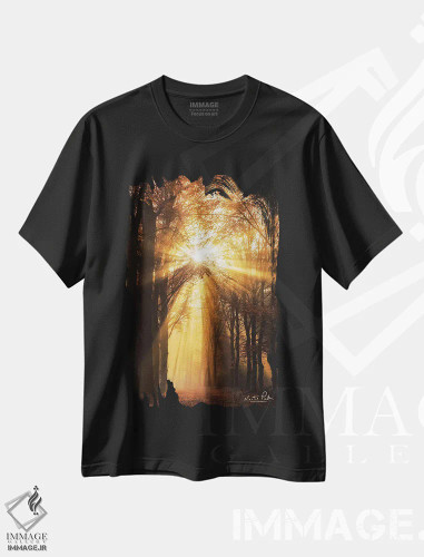 تیشرت مشکی طرح دار – تیشرت طبیعت ,پرتو خورشید اثر مارتین پودت فروشگاه ایماژ