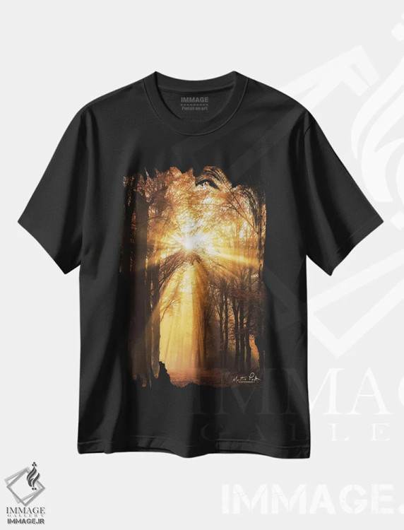 تیشرت مشکی طرح دار – تیشرت طبیعت ,پرتو خورشید اثر مارتین پودت فروشگاه ایماژ