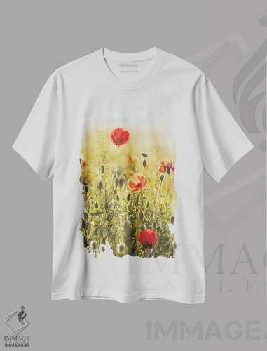 تیشرت سفید طرح دار – تیشرت گلدار ,مزرعه خشخاش اثر مارتین پودت فروشگاه ایماژ