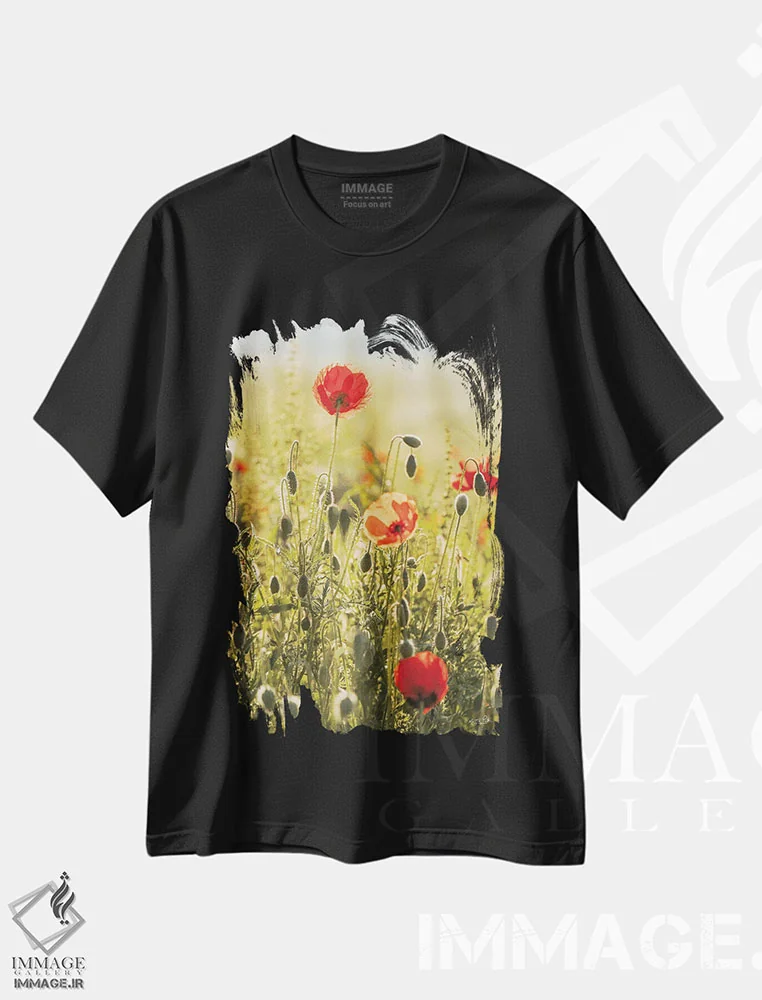 تیشرت مشکی طرح دار – تیشرت گلدار ,مزرعه خشخاش اثر مارتین پودت immage.ir