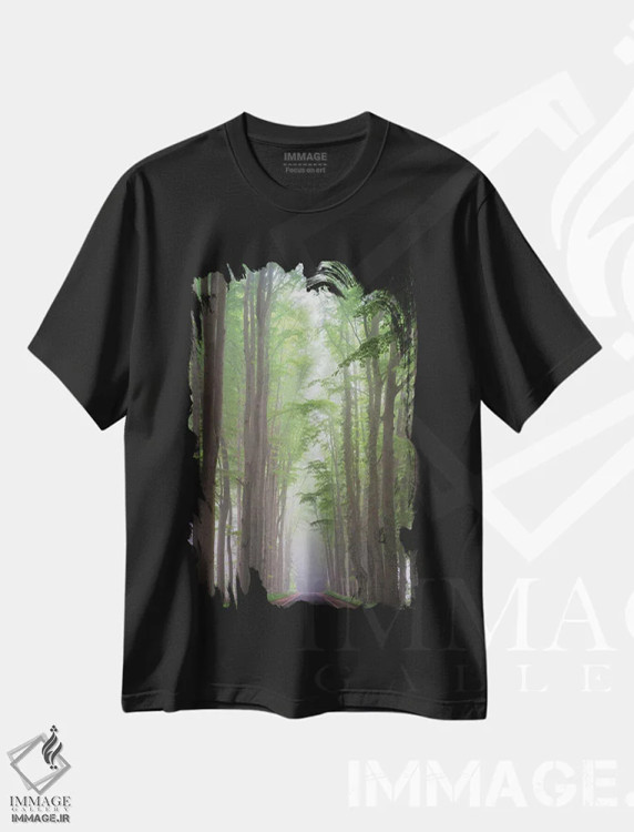 تیشرت مشکی طرح دار – تیشرت منظره ,جاده مه آلود اثر مارتین پودت فروشگاه ایماژ