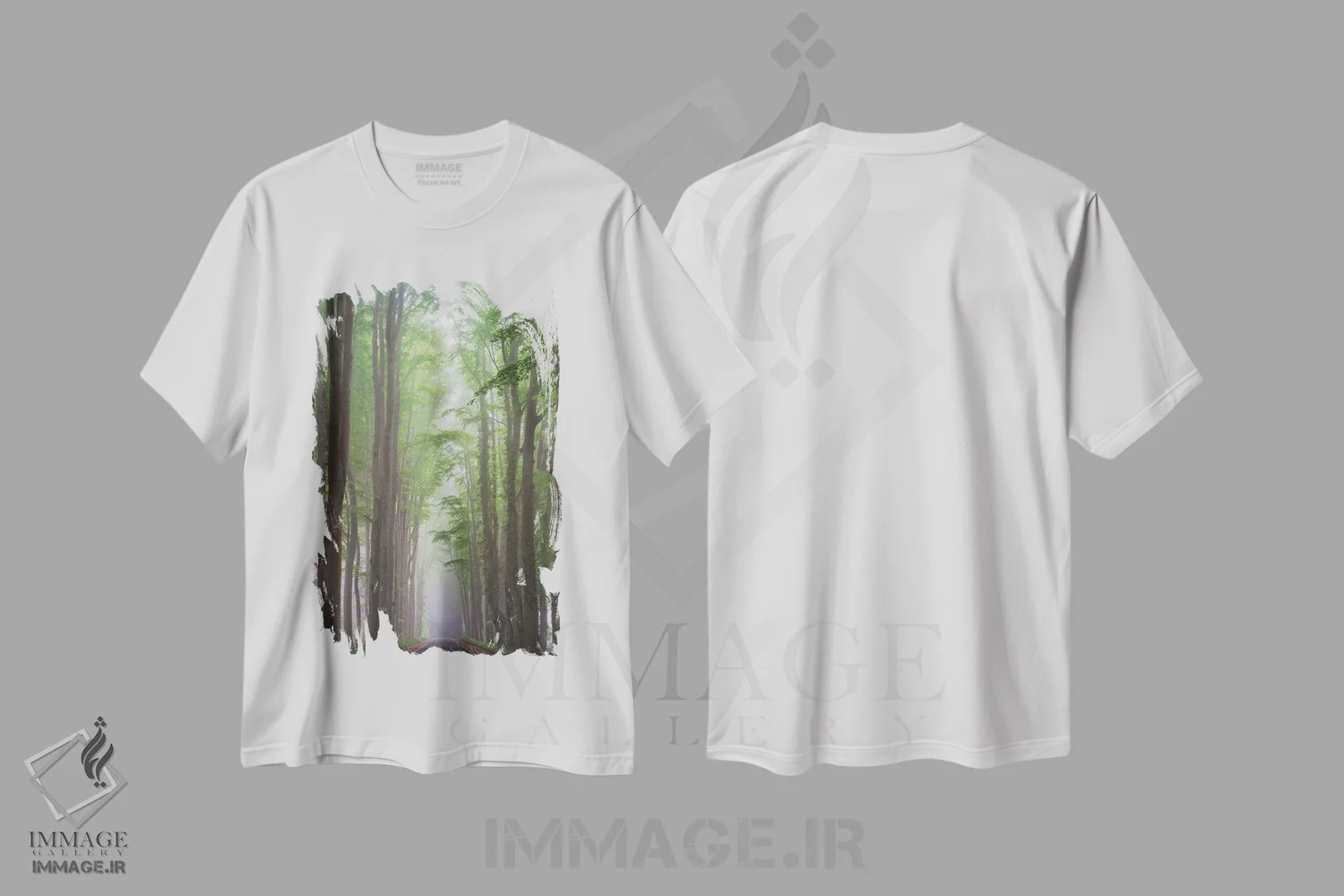 تیشرت سفید طرح دار – تیشرت منظره ,جاده مه آلود اثر مارتین پودت immage.ir