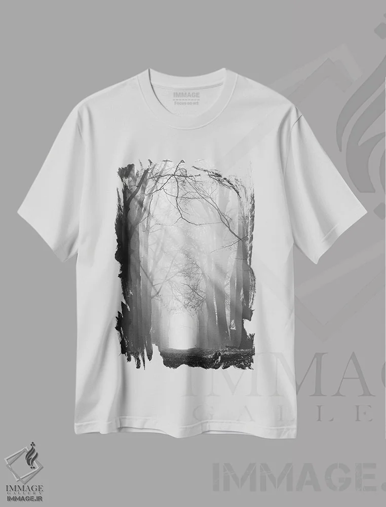تیشرت سفید طرح دار – تیشرت سیاه سفید ,مسیر پرتو خورشید اثر مارتین پودت فروشگاه ایماژ