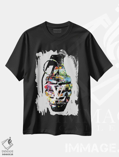 تیشرت مشکی طرح دار – تیشرت پاپ آرت ,نارنجک لویی ویتون اثر مورگان پاسلیه فروشگاه ایماژ