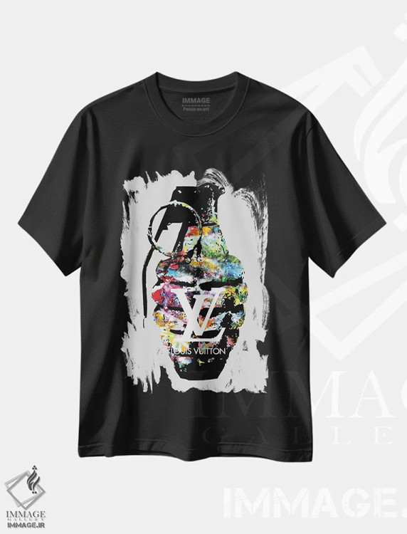 تیشرت مشکی طرح دار – تیشرت پاپ آرت ,نارنجک لویی ویتون اثر مورگان پاسلیه فروشگاه ایماژ