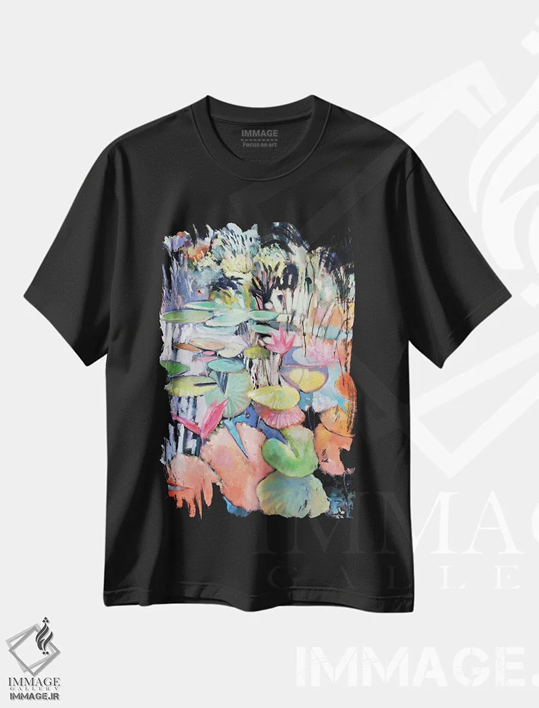 تیشرت مشکی طرح دار – تیشرت طبیعت ,آبشار کوچک اثر مری پرت فروشگاه ایماژ