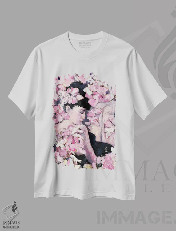 تیشرت سفید طرح دار – تیشرت پرتره زنانه ,در لطافت اثر مری پرت فروشگاه ایماژ