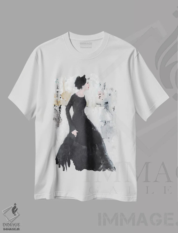 تیشرت سفید طرح دار – تیشرت هنری زنانه ,زیبایی جانبی اثر مری پرت فروشگاه ایماژ