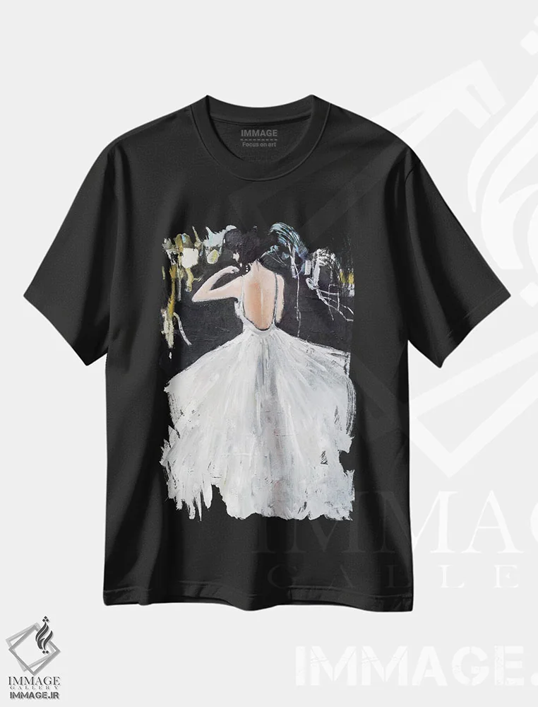 تیشرت مشکی طرح دار – تیشرت هنری ,رشته های نقره ای اثر مری پرت فروشگاه ایماژ