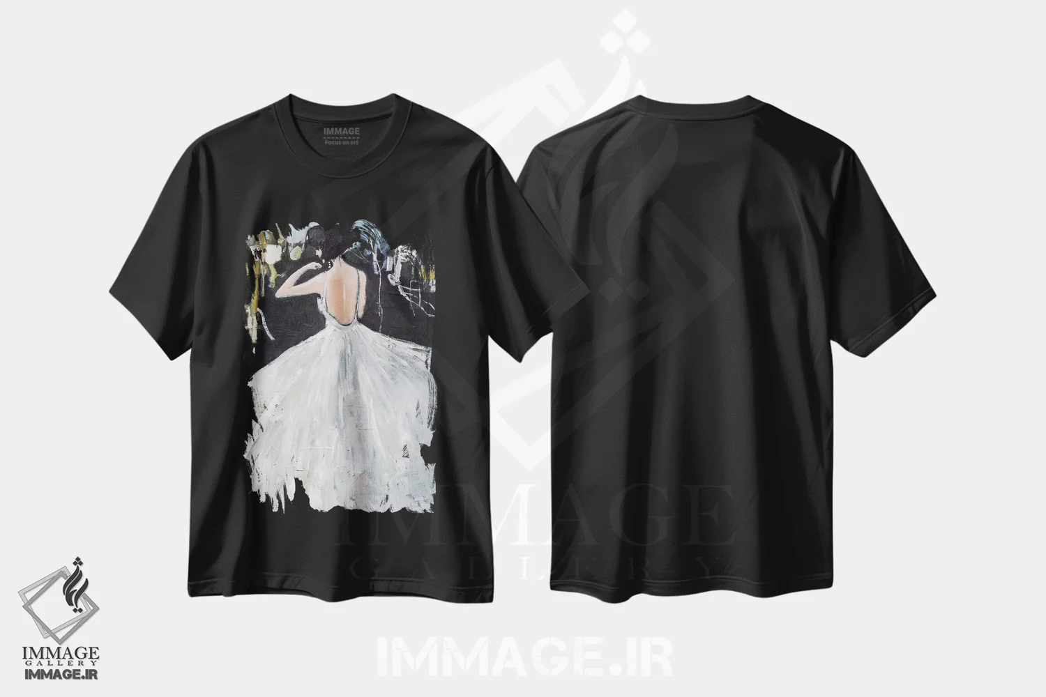 تیشرت مشکی طرح دار – تیشرت هنری ,رشته های نقره ای اثر مری پرت فروشگاه ایماژ