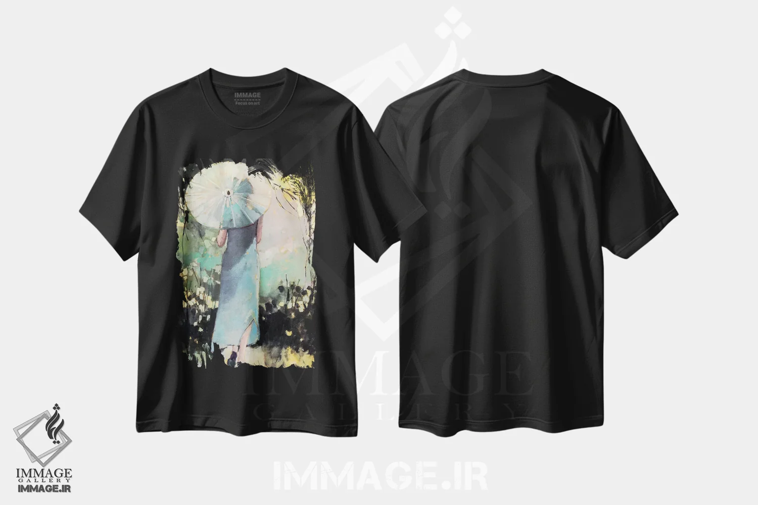 تیشرت مشکی طرح دار – تیشرت هنری زنانه ,چتر سفید اثر مری پرت immage.ir