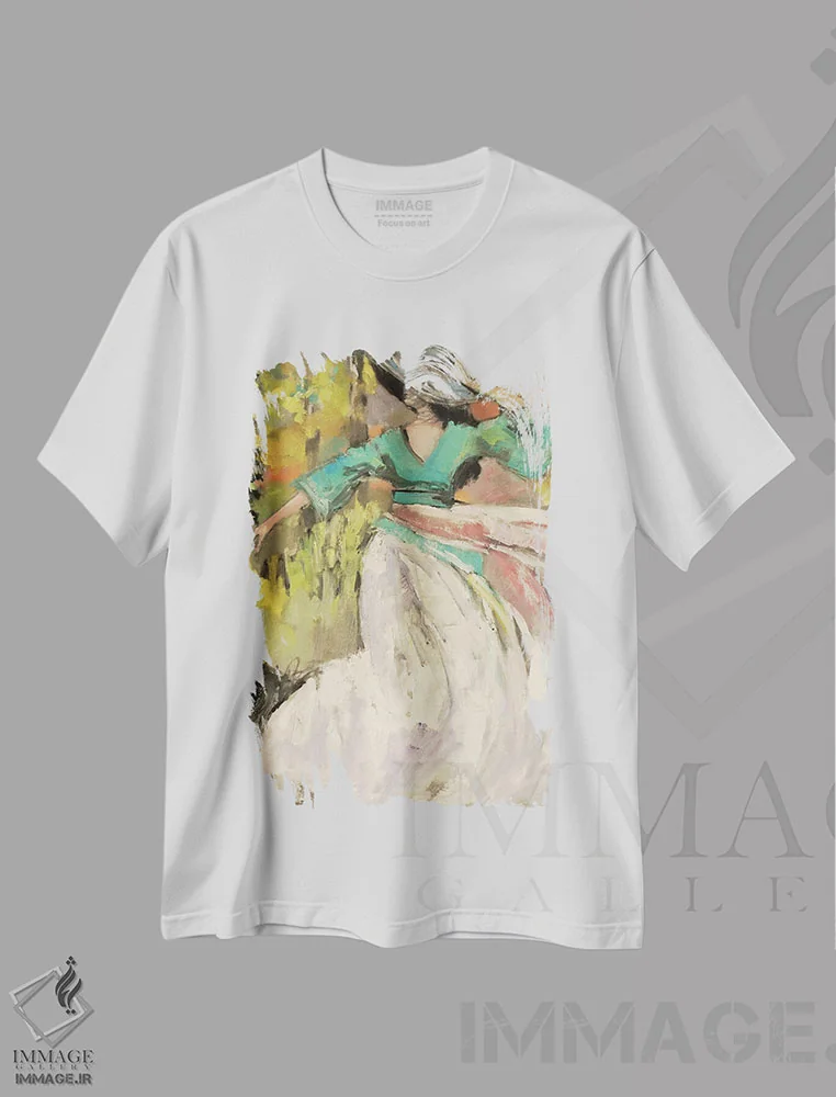تیشرت سفید طرح دار – تیشرت هنری زنانه ,باد وزیده اثر مری پرت فروشگاه ایماژ