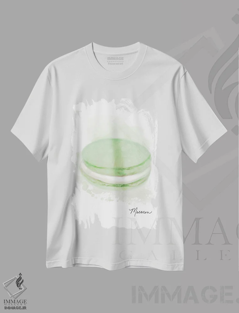 تیشرت سفید طرح دار – تیشرت خوراکی ,ماکارون سبز دسر اثر متیو پیوتروویچ immage.ir