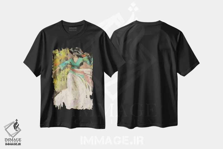 تیشرت مشکی طرح دار – تیشرت هنری زنانه ,باد وزیده اثر مری پرت immage.ir