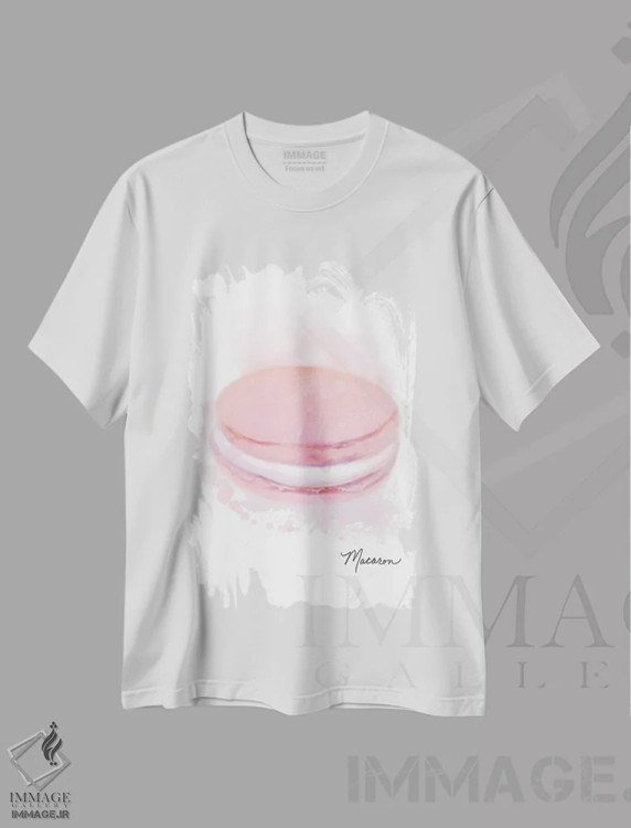 تیشرت سفید طرح دار – تیشرت هنری ,ماکارون صورتی دسر اثر متیو پیوتروویچ immage.ir