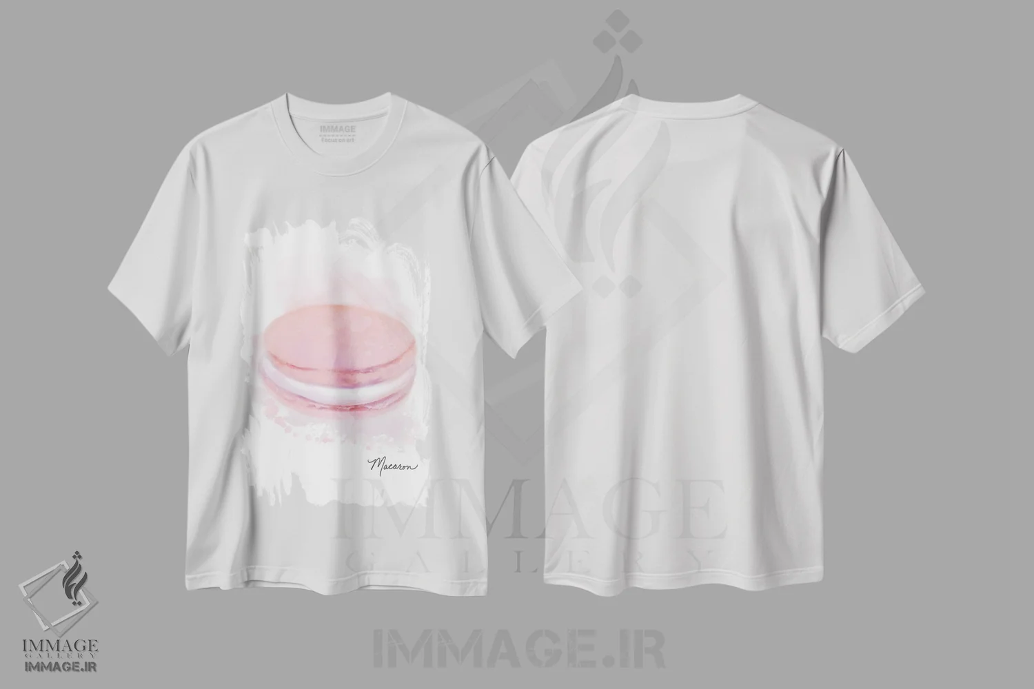 تیشرت سفید طرح دار – تیشرت هنری ,ماکارون صورتی دسر اثر متیو پیوتروویچ immage.ir