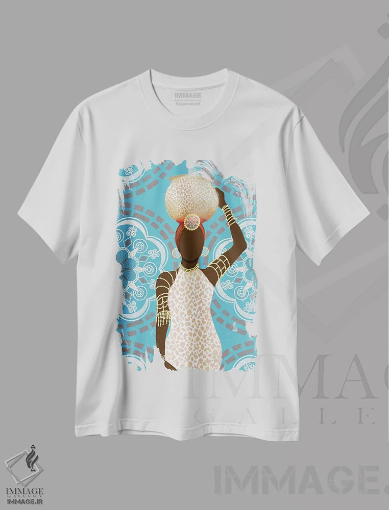 تیشرت سفید طرح دار – تیشرت هنری ,زن با ماندالا و طرح پلنگی فیروزه ای اثر متیو پیوتروویچ فروشگاه ایماژ