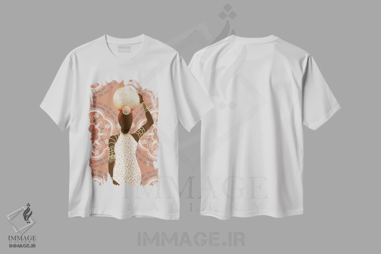 تیشرت سفید طرح دار – تیشرت هنری ,زن با ماندالا و طرح پلنگی مرجانی اثر متیو پیوتروویچ immage.ir