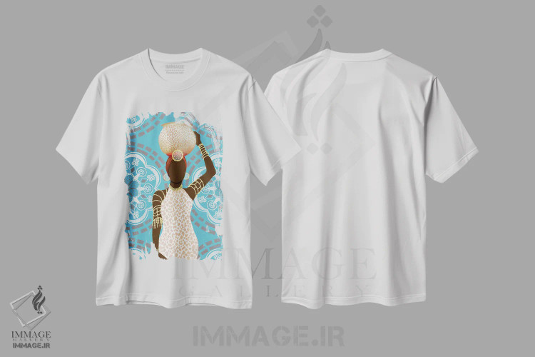 تیشرت سفید طرح دار – تیشرت هنری ,زن با ماندالا و طرح پلنگی فیروزه ای اثر متیو پیوتروویچ فروشگاه ایماژ