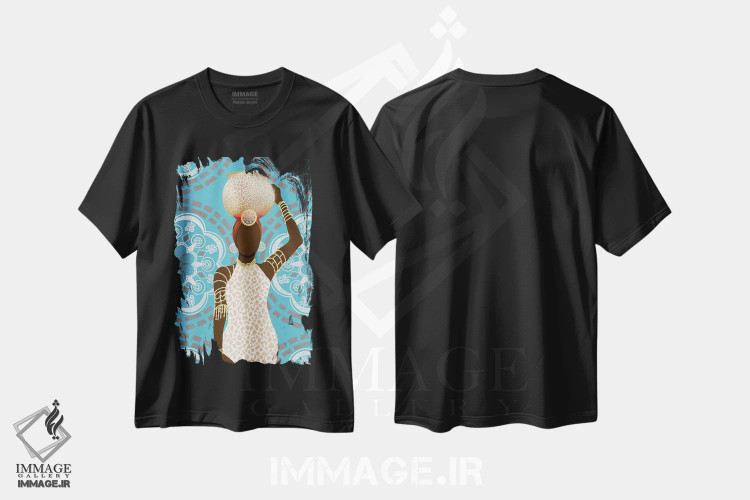 تیشرت مشکی طرح دار – تیشرت هنری ,زن با ماندالا و طرح پلنگی فیروزه ای اثر متیو پیوتروویچ immage.ir