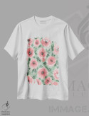 تیشرت سفید طرح دار – تیشرت هنری ,طرح گل آبسترۀ صورتی و سبز اثر متیو پیوتروویچ immage.ir