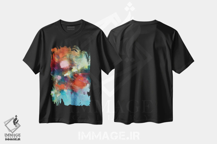 تیشرت مشکی طرح دار – تیشرت هنری انتزاعی ,پشت گل ها اثر ماریان کووینزین فروشگاه ایماژ