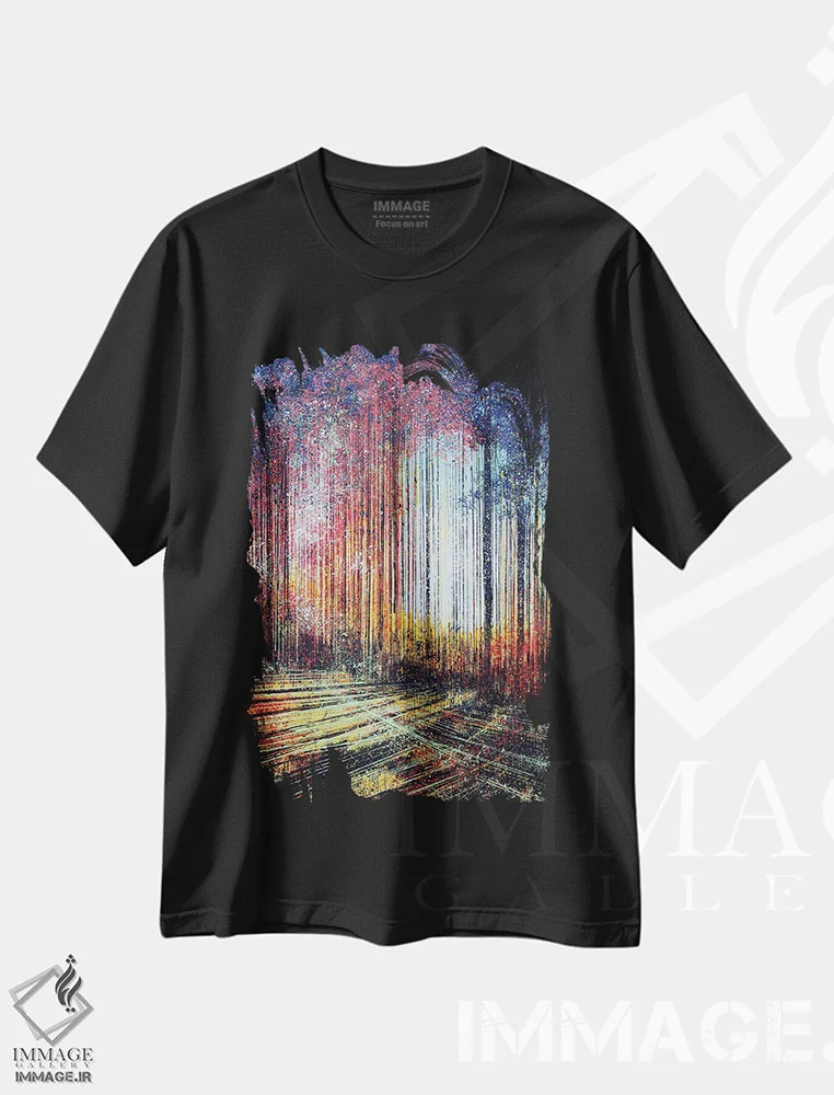 تیشرت مشکی طرح دار – تیشرت طبیعت ,نور خورشید از میان درختان اثر مارک تاد فروشگاه ایماژ