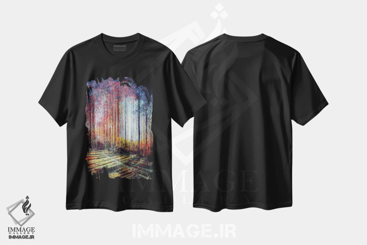 تیشرت مشکی طرح دار – تیشرت طبیعت ,نور خورشید از میان درختان اثر مارک تاد فروشگاه ایماژ