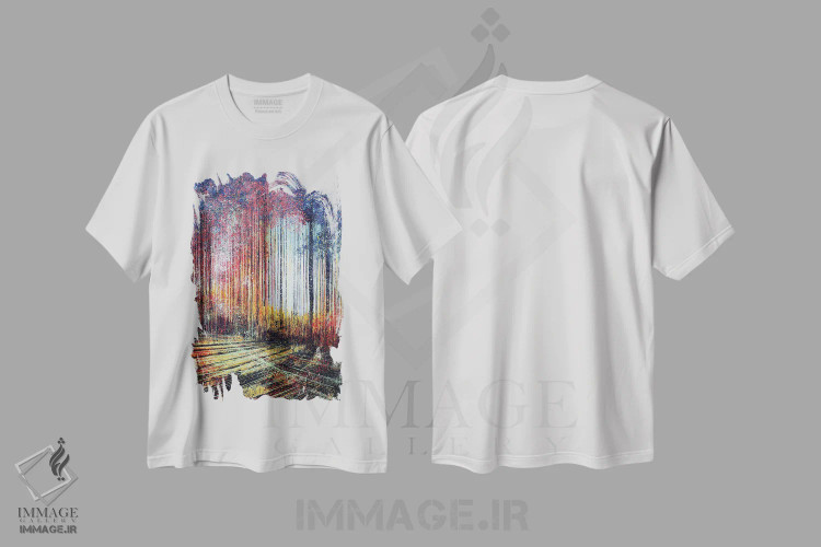 تیشرت سفید طرح دار – تیشرت طبیعت ,نور خورشید از میان درختان اثر مارک تاد immage.ir