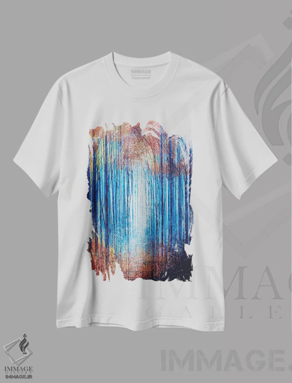 تیشرت سفید طرح دار – تیشرت هنری طبیعت ,نور زنده از لابه لای درختان اثر مارک تاد فروشگاه ایماژ