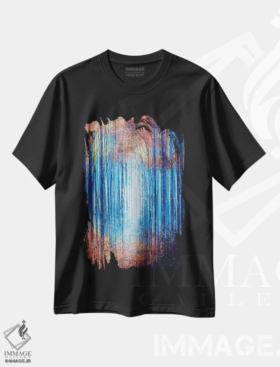 تیشرت مشکی طرح دار – تیشرت هنری طبیعت ,نور زنده از لابه لای درختان اثر مارک تاد immage.ir