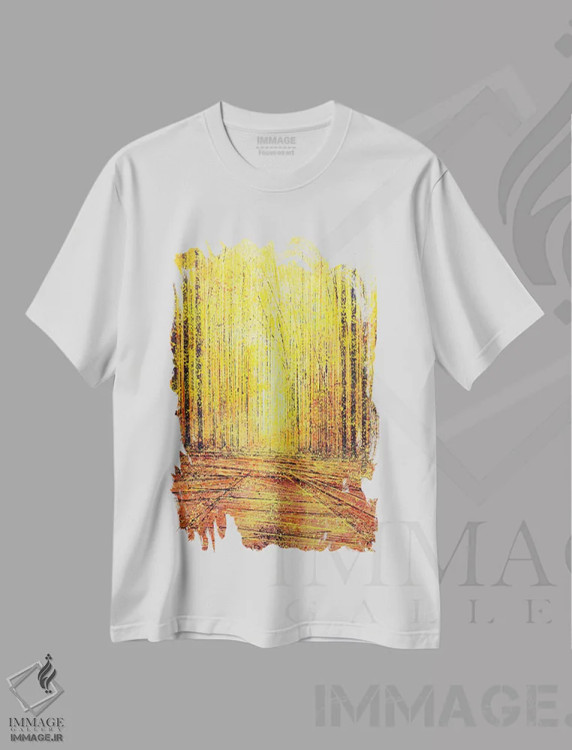تیشرت سفید طرح دار – تیشرت هنری ,نور زرد درخشان اثر مارک تاد immage.ir