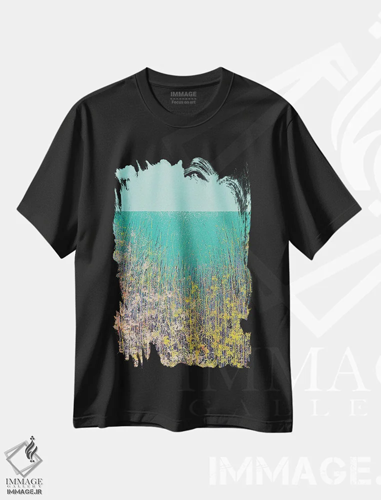 تیشرت مشکی طرح دار – تیشرت هنری گلدار ,چمنزار گل های وحشی اثر مارک تاد فروشگاه ایماژ